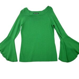 Inc Women's Top Medium Kelly Green Flutter Bell Sleeve Stretch Boat Neck